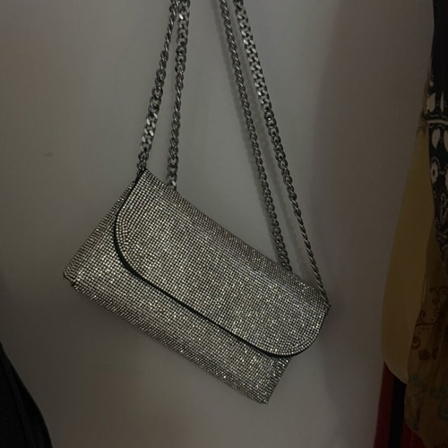 Evening bag with strass like new, silver, handheld
