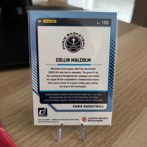 2024-25 Panini Donruss EuroLeague Collin Malcolm Press Proof Purple Rookie Card #100