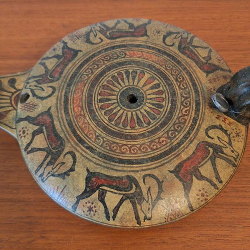 Ceramic handmade lamp of geometric art