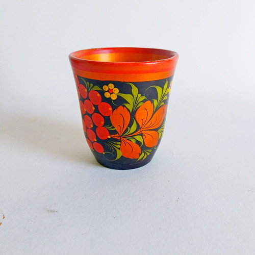 Vintage Khokhloma Hand-Painted Wooden Bowl and Cup Set like new