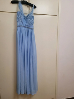 Maxi dress blue with embroidered bust and beads like new