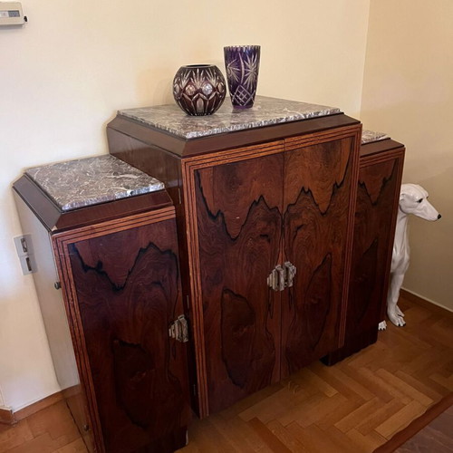 Art Deco dining set used with table, 6 chairs, sideboard and marble cabinets