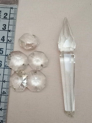 Кристали за полилей употребявани, комплект от 6 броя, 5 осмоъгълни и 1 копие