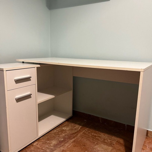 White corner desk used, made of chipboard