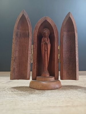 Wooden Triptych Shrine used with Hand-Carved Panagia Statue