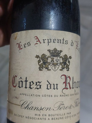 Côtes du Rhône 1997 wine bottle, sealed