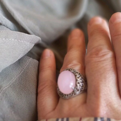 925 ring with rose quartz, vintage, used, size 17