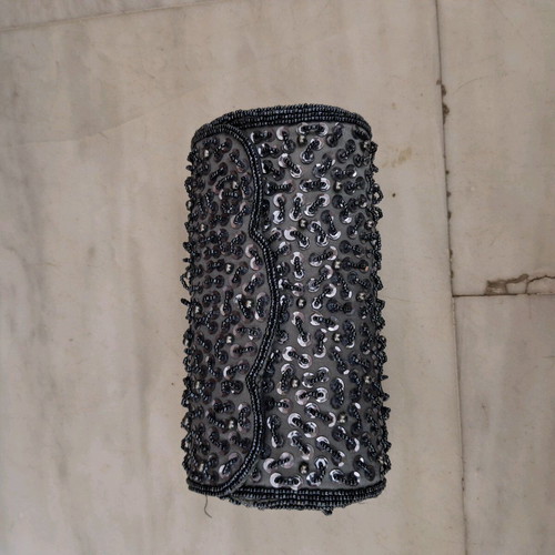 Evening barrel bag with strass like new, sky blue