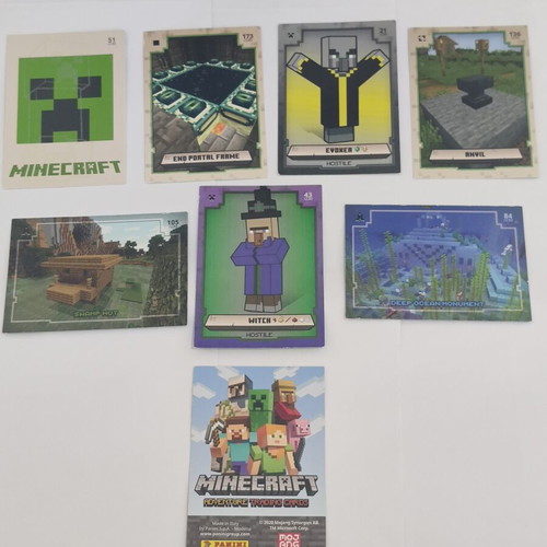 Panini Minecraft Adventure Trading Cards set, 8 cards