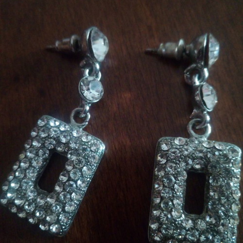 Square dangle earrings with rhinestones used