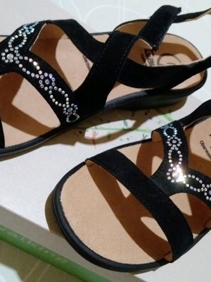 Ganter New Anatomical Black Leather Sandals with Crystals