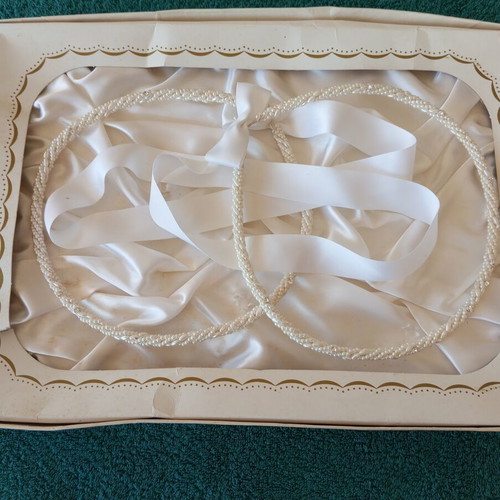 Wedding Stefana with pearls and Swarovski stones, new, white color