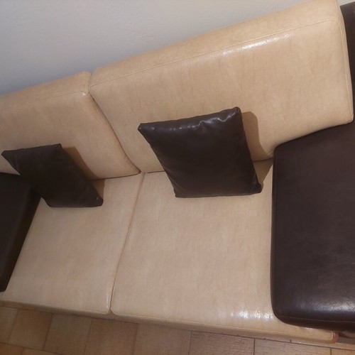 Sofa like new, genuine leather beige and brown with leather cushions