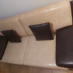 Sofa like new, genuine leather beige and brown with leather cushions