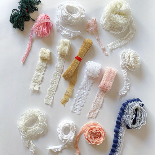 Lace bundle used, 15 pieces for sewing in various colors and sizes