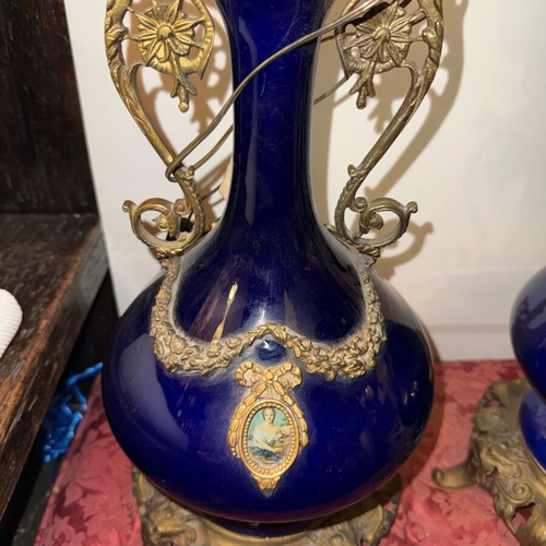 Table lamps bronze and porcelain like new, height 0.50