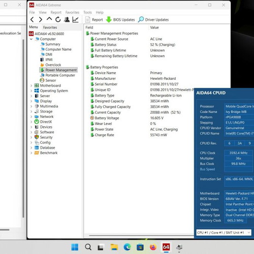 HP EliteBook 8570w laptop, Intel Core i7, 8GB RAM, 256GB SSD
