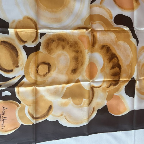 Vintage silk scarf Jean Dessès Paris new, beige and brown