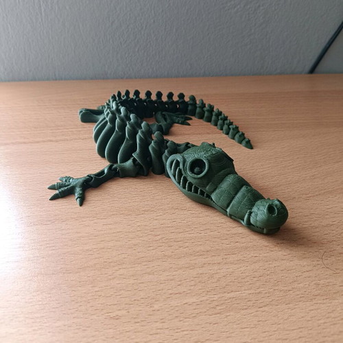 Articulated crocodile new, 3D printed, khaki PLA
