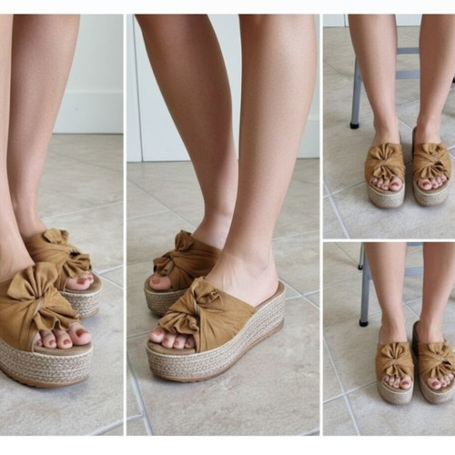 Veneti platform sandals size 38, beige and brown
