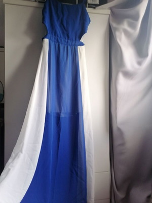 Maxi cut-out dress blue and white new, size M/L, length 140 cm