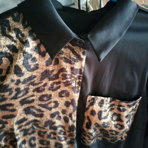 Satin shirt and leggings set with leopard details, new, black