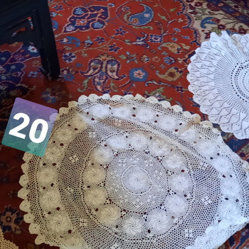 Embroidered crochet doilies used, pair
