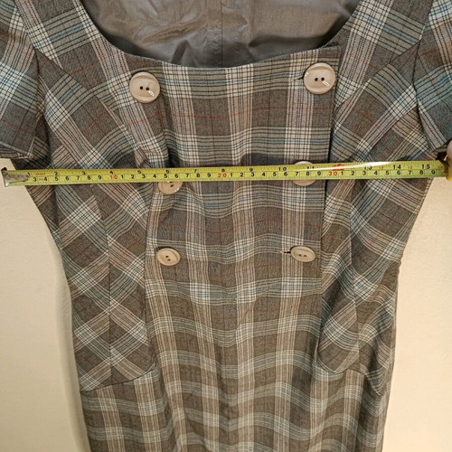 Retro Plaid Mini Dress with Square Neckline and Buttons like New