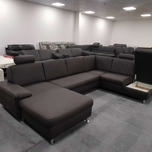 Brown-gray leather corner sofa CARO new with storage function
