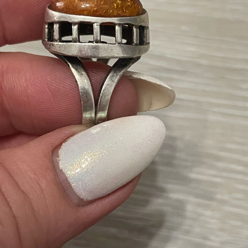 Silver 925 ring with vintage amber used, size 55