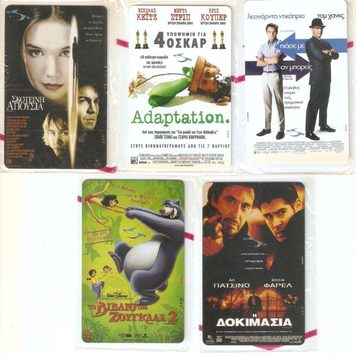 Interline phone cards with movie titles, pack of 5, new