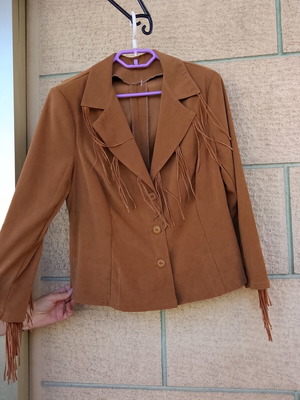 Women's camel jacket with tassels, Western Boho Chic style