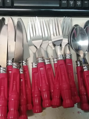 Coca-Cola vintage cutlery set used, 8 spoons, 8 forks, 11 knives