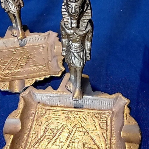 Vintage Metal Ashtrays Egyptian Style Set of 2, like new