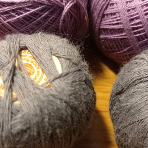 Knitting and embroidery yarns new, cotton, gray and lilac