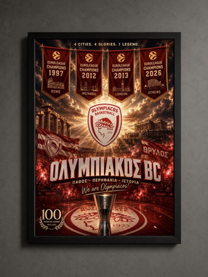 Olympiakos BC Euroleague Championships framed poster new, official replica