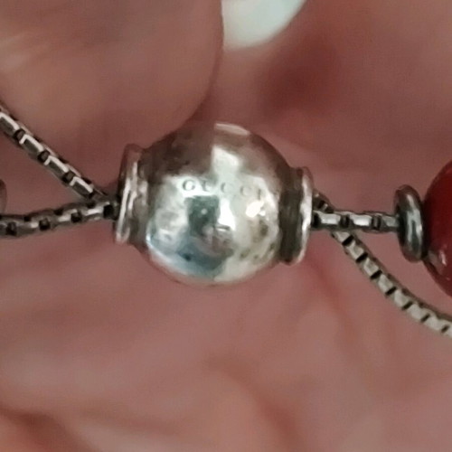 Gucci San Valentino bracelet with red wood beads and sterling silver like new