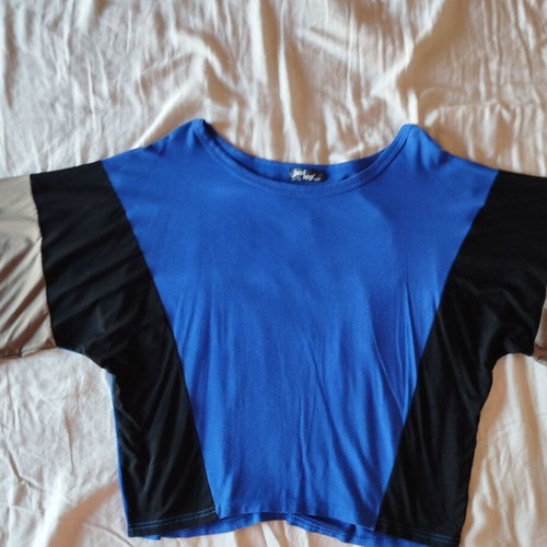 JusTop women's blouse like new, viscose, 3/4 sleeves, black and blue, size L