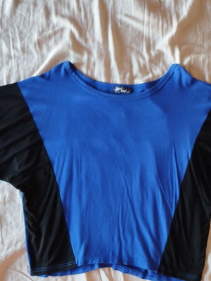 JusTop women's blouse like new, viscose, 3/4 sleeves, black and blue, size L