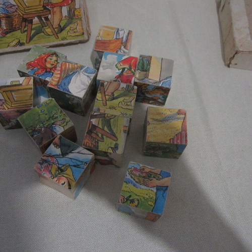 Vintage wooden cube puzzle used, 6 images by Marie Fischerova-Kvechova