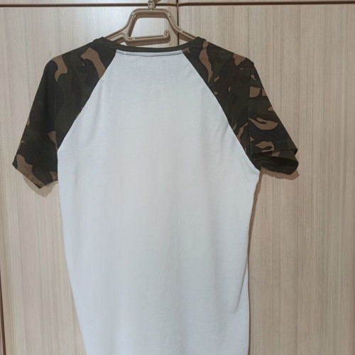 Bershka T-shirt with Camouflage Sleeves size S like new, white multicolor
