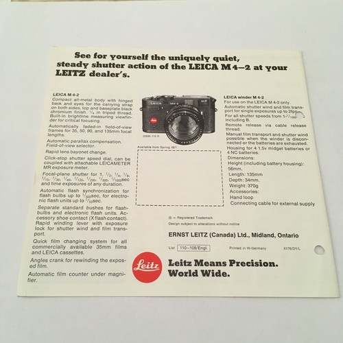 Leaflet for Measuring Viewfinder Leica M 4-2 used