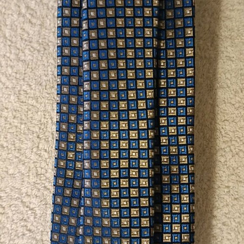 Chaps men's tie blue with gold check, 100% polyester, new