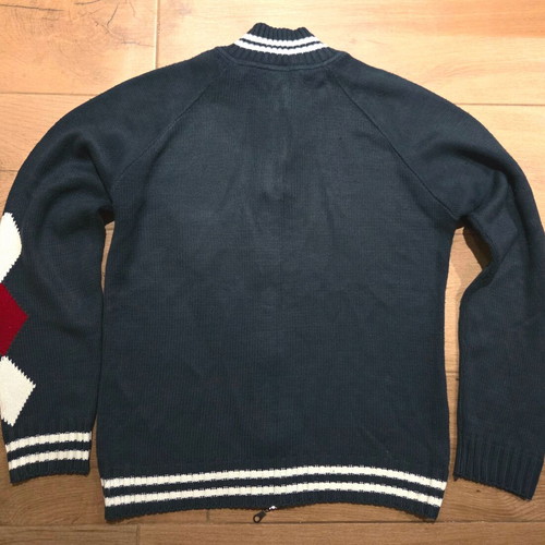 Knitted men's cardigan Medium dark blue like new with high collar