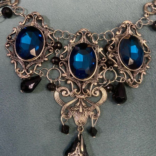 Gothic Victorian necklace like new with turquoise gems Restyle
