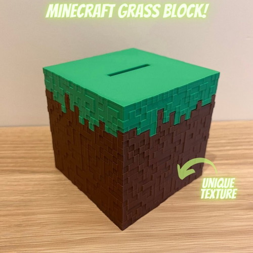 Minecraft Grass Block 3D Printed Piggybank