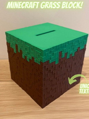 Minecraft Grass Block 3D Printed Piggybank