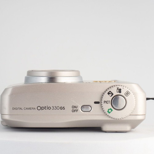 Pentax Optio 330GS 3.2MP vintage digital camera used with flip-up screen