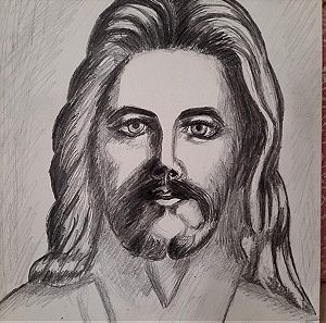 Ιησούς Χριστός με μολύβι και κάρβουνο σε πινακίδα
