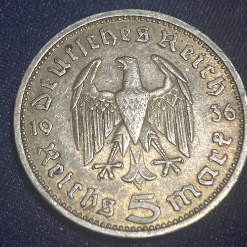 Silver German Coin 5 Mark 1936 Used
